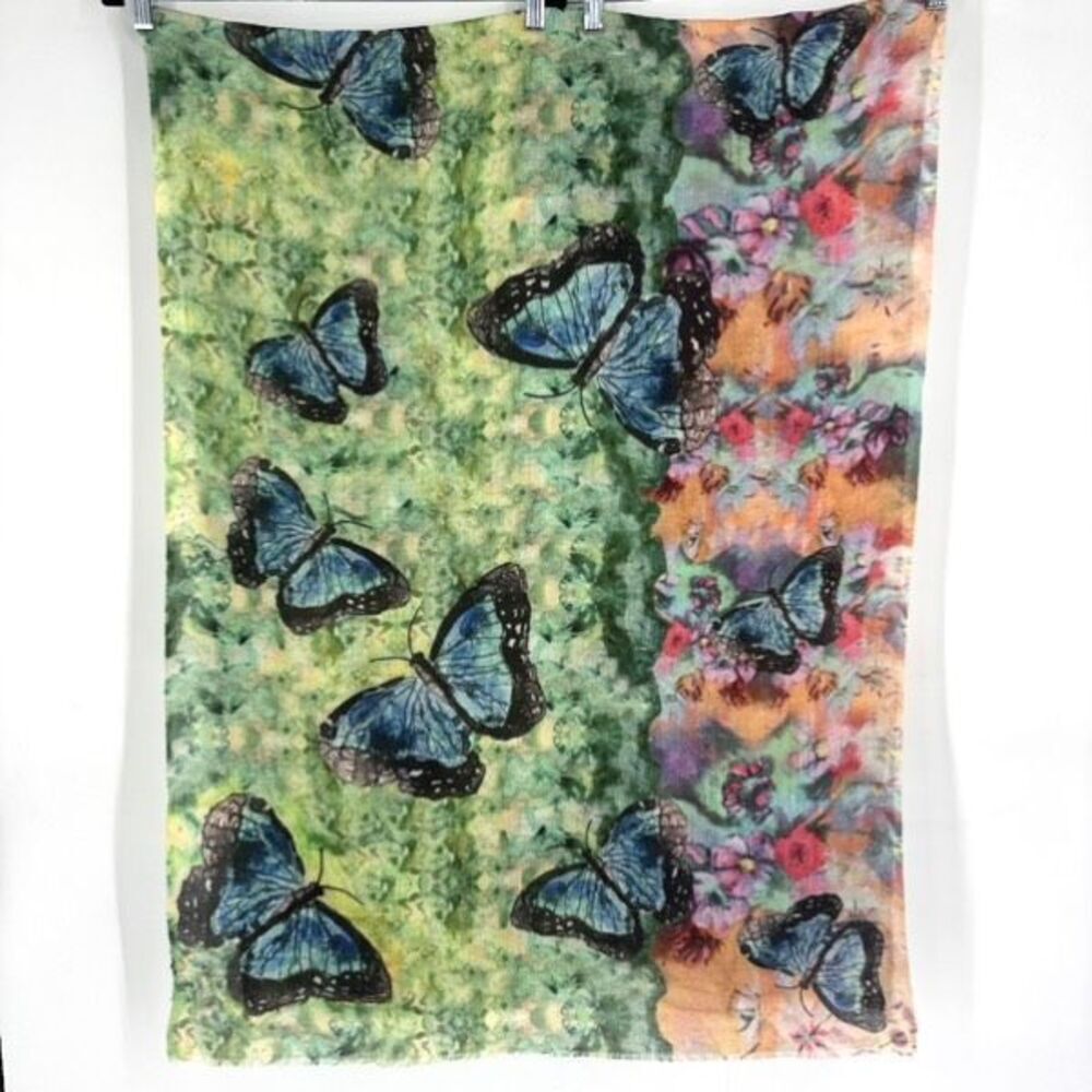 Vintage Y2K Women's Butterfly Floral Rectangular Wrap Scarf Multicolor One Size